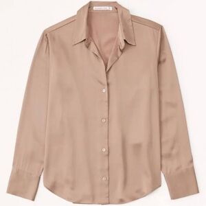 Abercrombie Long-Sleeve Satin Button-Up Shirt